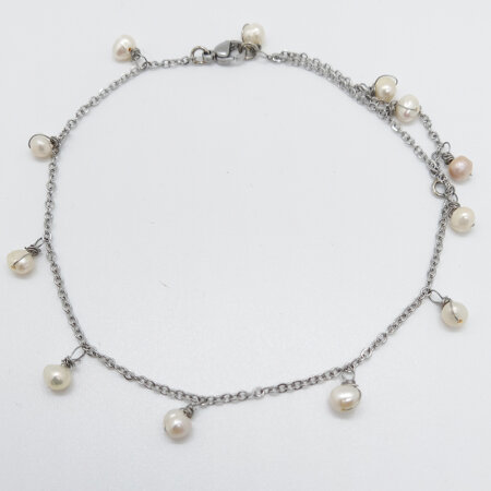 AMORGOS jewels kallirroi gr faux bijoux handmade βραχιόλι ποδιού ατσάλινο ασημί με πέρλες