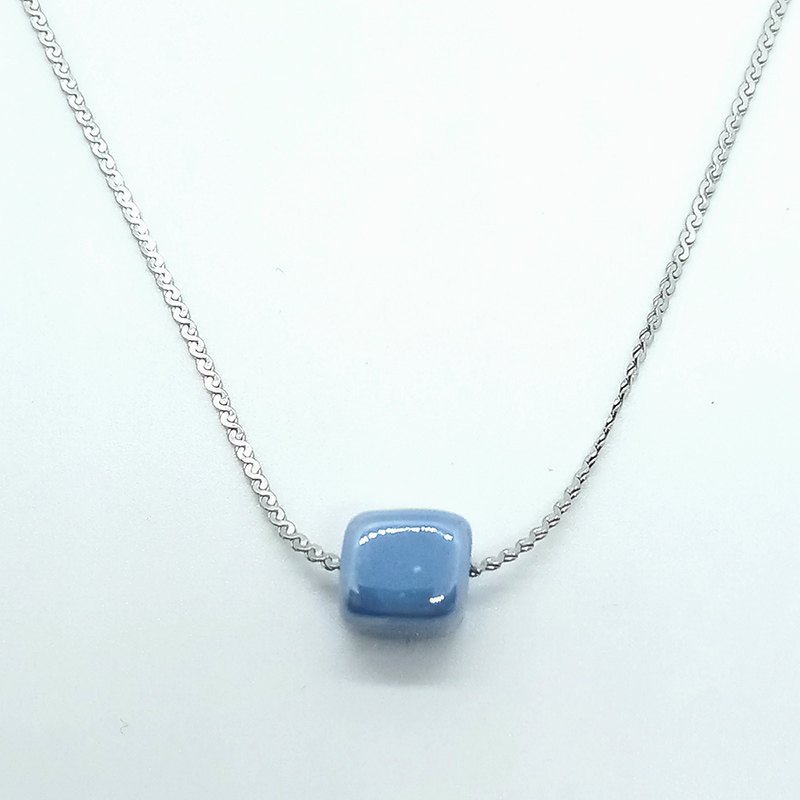 MELDA jewels kallirroi gr faux bijoux κολιέ αλυσίδας επάργυρο ατσάλι με μπλε κεραμική χάντρα