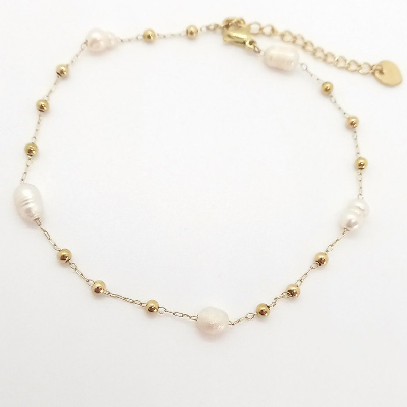 ALONISSOS jewels kallirroi gr faux bijoux γυναικεία χειροποίητα κοσμήματα αλυσίδα ποδιού ατσάλινη επίχρυση με μαργαριτάρι