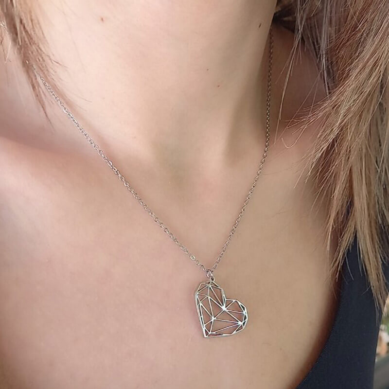 VIOLETTA jewels kallirroi gr faux bijoux γυναικεία χειροποίητα κοσμήματα κολιέ ατσάλινο αλυσίδας καρδιά ασημί εντυπωσιακό κόσμημα καλλιθέα