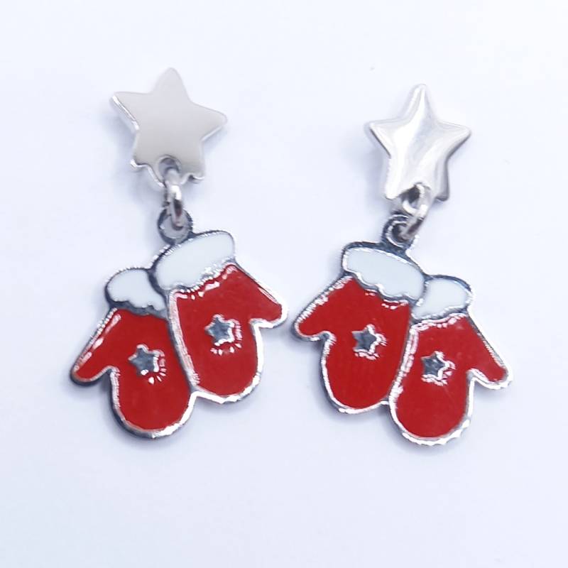 Kallirroi.gr - Χειροποίητο κόσμημα ( φο μπιζού / faux bijoux ) kallirroi.gr XMAS21 – Σκουλαρίκια ατσάλινα γάντια Αγίου Βασίλη ασημί χρώματος